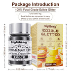Black Edible Glitter - 15g Food Grade Luster Dust Powder, Cake Decorating Sprinkle Glimmery Dust for Drinks, Wine, Fondant, Chocolate, Candy, Cookie, Vegan
