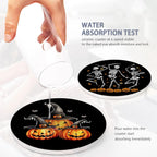 Coaster for Drinks Set of 6, Halloween Skeleton Skull Pumpkin Absorbing Round Ceramic Stone Coaster with Cork Base,Tabletop Protection Mat for Mugs and Cups,Coffee Table Wine Glass Home Bar 4 Inch