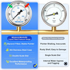 MEANLIN MEASURE 0~3000Psi Liquid Filled Pressure Gauge 1/4" NPT 2.5" FACE DIAL Stainless Steel Glycerin Filled WOG Water Oil Air Back Mount (with 2PCS Snaps)
