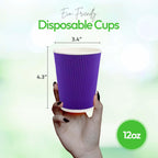 Restaurantware-12 Ounce Disposable Coffee Cups, 500 Ripple Wall Hot Cups For Coffee - Lids Sold Separately, Rolled Rim, Royal Purple Paper Insulated Coffee Cups, For Hot Coffee, Tea, And More
