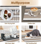 Arttown Coffee Mat for Countertops, Striped Abstract Tan Gray Retro Dish Drying Mat 2 Pcs for Kitchen Bar Accessories, Fit Under Coffee Maker Espresso Machine Dish Rack Hide Stain Rubber 12x19in