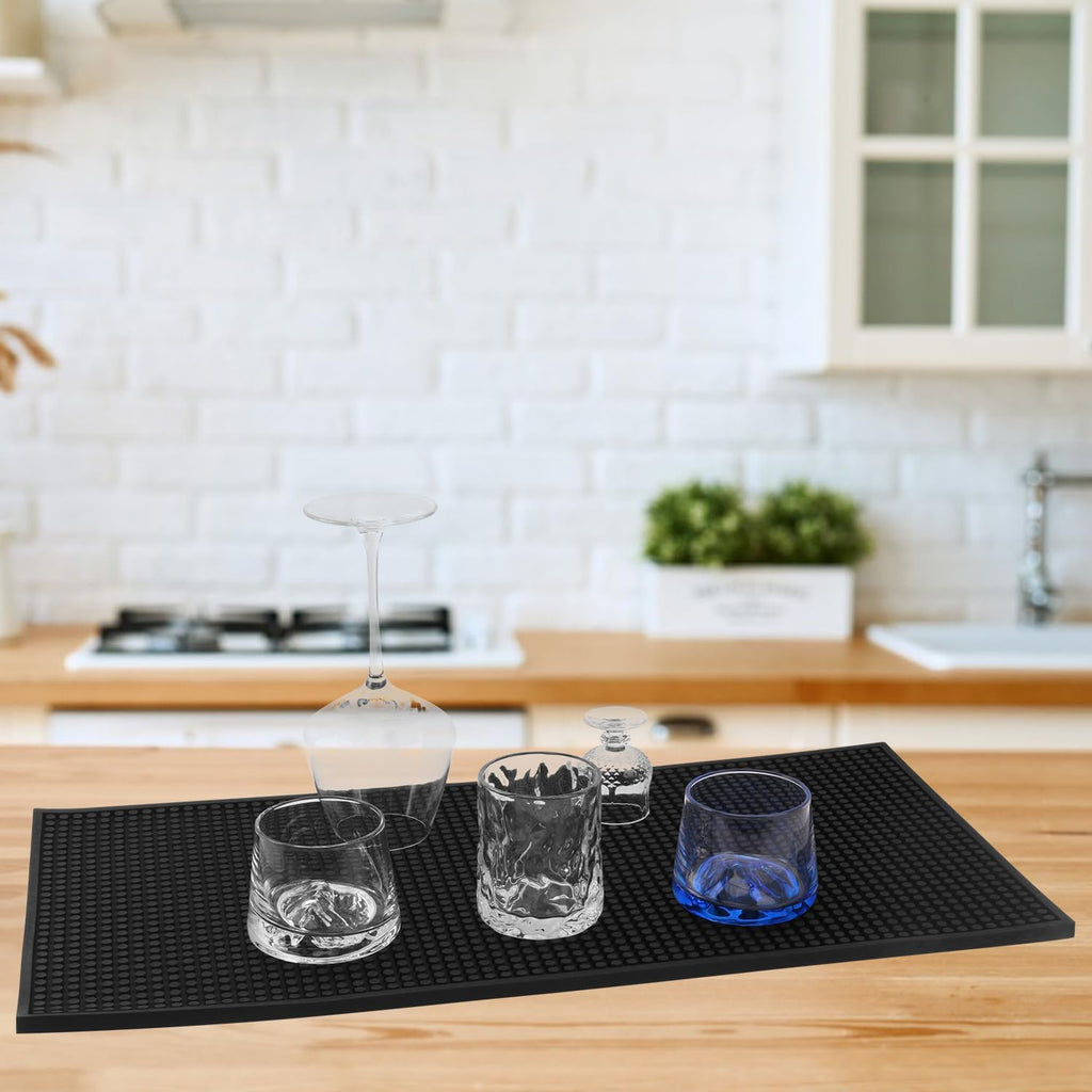 4 Pack 12 x 24 Inch Black Coffee Bar Mats, Rubber Bar Mat, Anti-Slip Bar Spill Mat for Countertop, Bartending, Kitchen, Dining Table