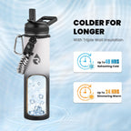 Insulated Water Bottle 24oz, Triple Wall Vacuum Stainless Steel (Cold for 48 Hrs, Hot for 24Hrs), Leak Proof & Non-BPA, 24oz Hydro Water Flask with Paracord Handle & Straw Spout Lids