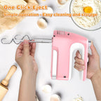 Hand Mixer Electric, 5-Speed Powerful 400W Motor, Hand Mixer Electric Handheld, Handheld Mixer with Turbo Boost & Storage Case, 2x Flat Beaters, 2x Dough Hooks, 1x Whisk for Baking (Pink)