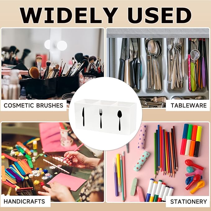 Silverware Organizer Countertop,Acrylic Small Silverware Caddy for Countertop,Knife Fork and Spoon Organizer for Kitchen Storage,Cabinet and Dining Room(White)