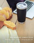 Travel Coffee Tumbler 20oz, 12 Pack Leakproof Travel Coffee Mug with Lid and Straw, Stainless Steel Double Wall Vacuum Insulated Tumbler for Hot/Iced Drinks (Textured Matte, Black)