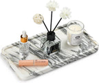 Natural Marble Vanity Tray - Moujings Genuine Marble Perfume Tray for Bathroom Decor, Stone Bathroom Vanity Organizer Tray for Kitchen Counter, Candles, Jewelry, Coffee, Makeup, Key