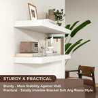 Floating Shelves - 2 Large Wall Mounted Shelves with Invisible Brackets, Long Wood Floating Wall Shelf for Living Room, Bedroom, Kitchen (White, 36" W x 9" D x 1.5" H)