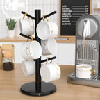 Wisuce Black Coffee Mug Tree Bamboo Mug Holder Coffee Cup Stand Mug Holders for Countertop Coffee Mug Rack Organizer Stand (Black Basic)