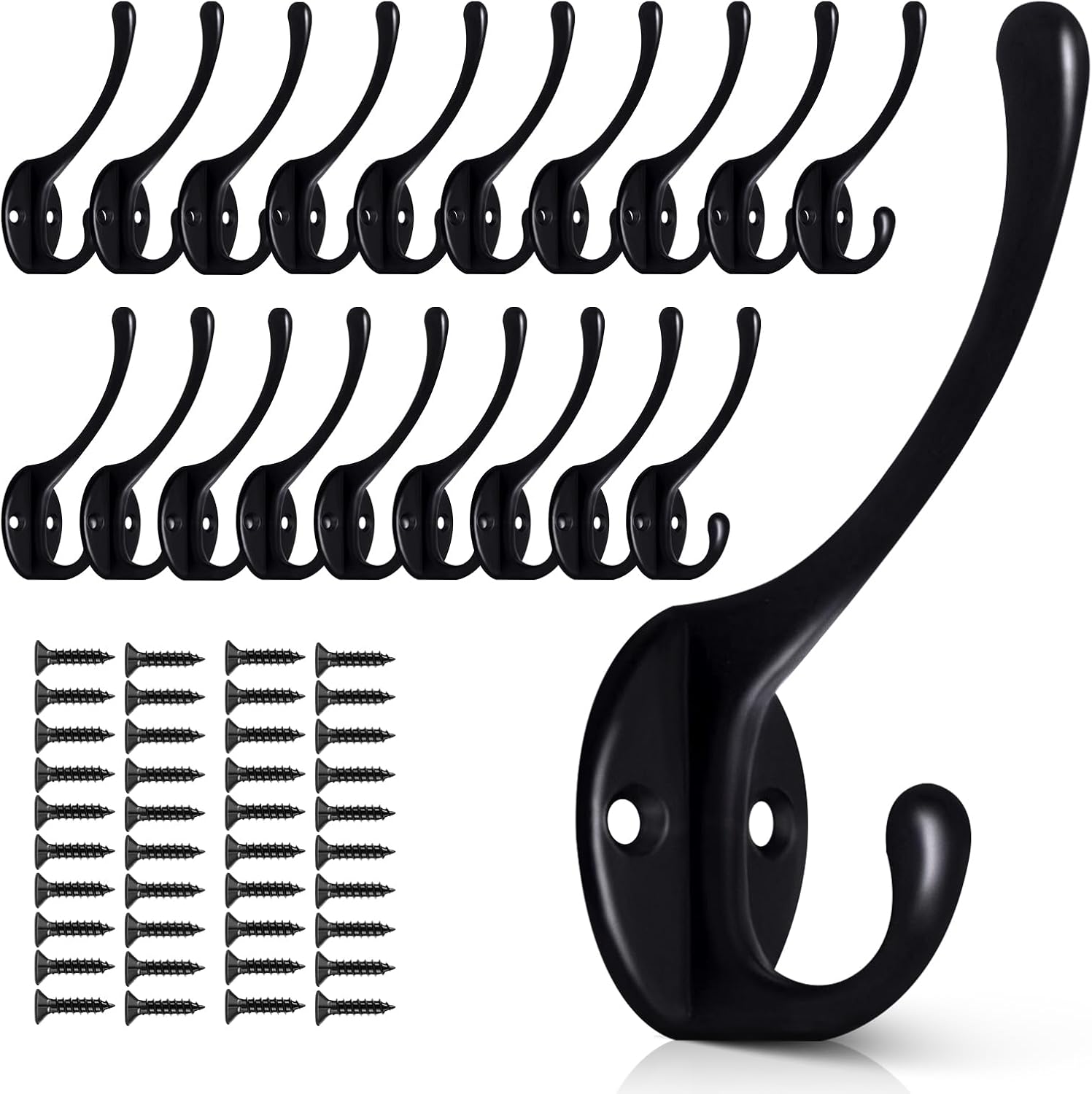 Wall Hooks for Hanging, 20-Pcs Heavy Duty Metal Coat Hooks, for Living Room, Bathroom, Kitchen, Bedroom for Coats, Towel, Hat, Key, Closet, Bag (Black)