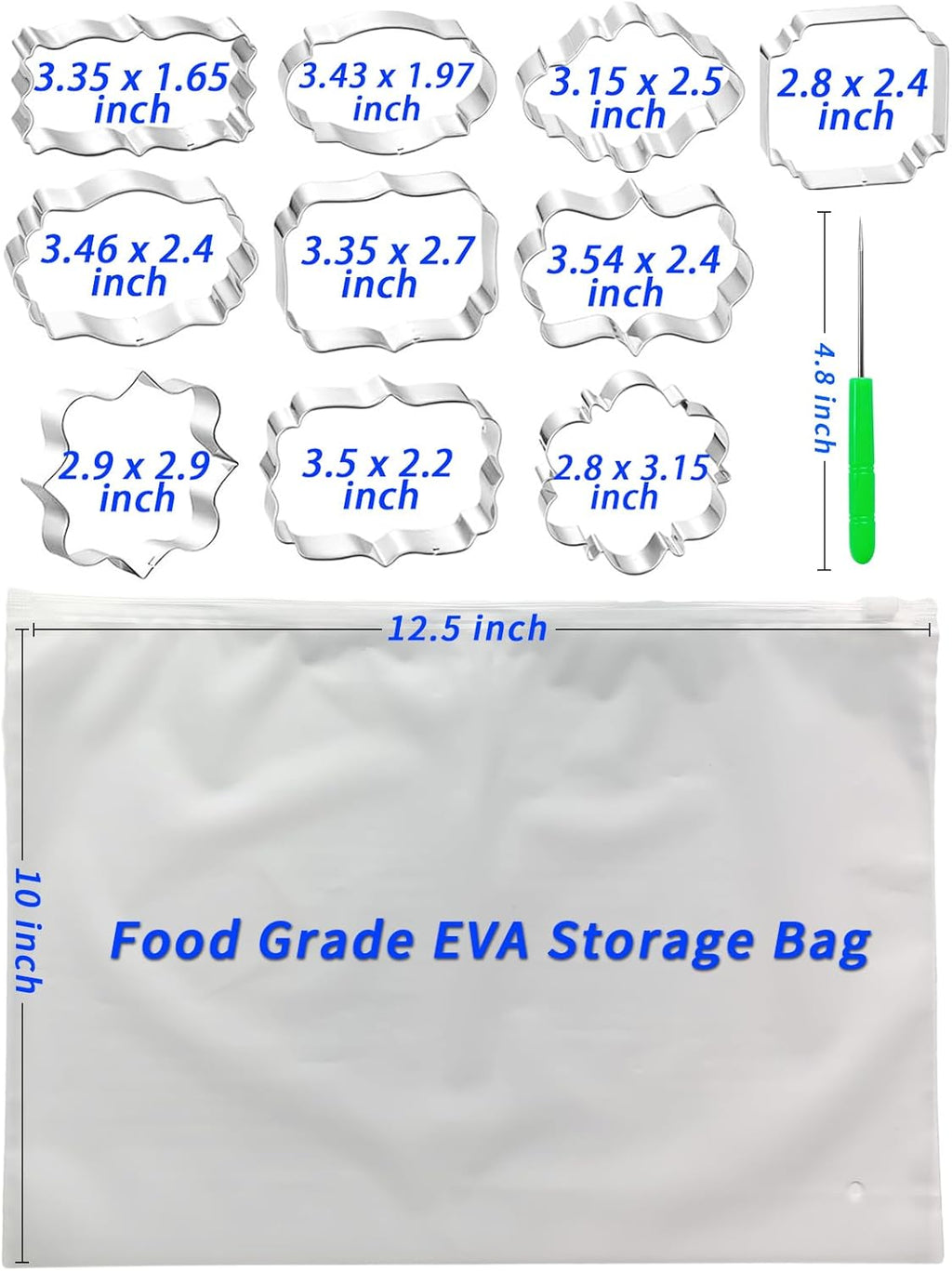 Frame Cookie Cutters 10 Shapes with 6 Cookie Scribes & 1 Storage Bag, Plaque Fondant Dough Cutters Baking Tools Kitchen Accessories for Home Daily Holiday Party