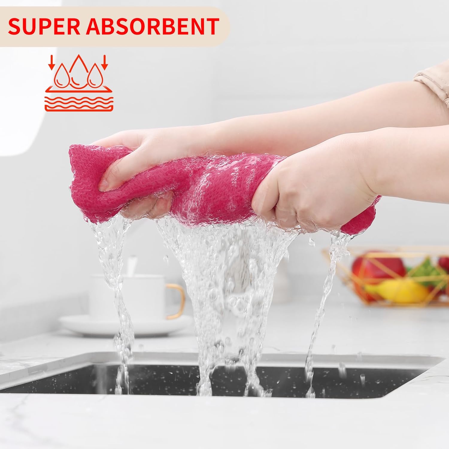 Kitinjoy 100% Cotton Waffle Weave Kitchen Towels, 12-Pack Super Soft and Absorbent Dish Towels for Drying Dishes, Kitchen Hand Towels, 13 in x 28 in, Hot Pink