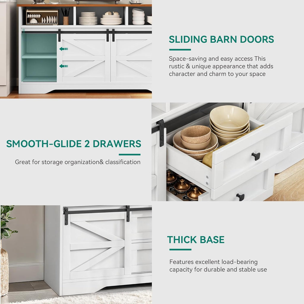 YITAHOME Buffet Cabinet with Drawers, 59" Large Sideboard Buffet Storage Cabinet with Shelves and Doors, Modern Farmhouse Coffee Bar Station Wood Kitchen Table for Kitchen, Dining Room, White