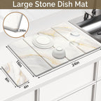 Large Stone Dish Drying Mat for Kitchen Counter Quick Dry Stone Dishes Mats Marbled Water Absorbing Diatomaceous Earth Drying Pad for Countertop Bottles Utensils Cups (Yellow White 24"x16"&8"x4")