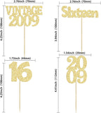 Gyufise 24Pcs Sweet 16 Cupcake Toppers Glitter Sixteen Vintage 2009 16th Birthday Cupcake Picks Hello 16 Years Birthday Cake Decorations for Happy 16th Anniversary Party Supplies Gold