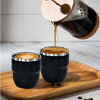 4oz Stackable Cup, Vacuum Insulated Espresso Cup Set of 2, Espresso Shot Glass for Coffee, Double Wall Stainless Steel Mini Tumbler Shot Glasses with Straw and Lid (A-black2P, 4oz)