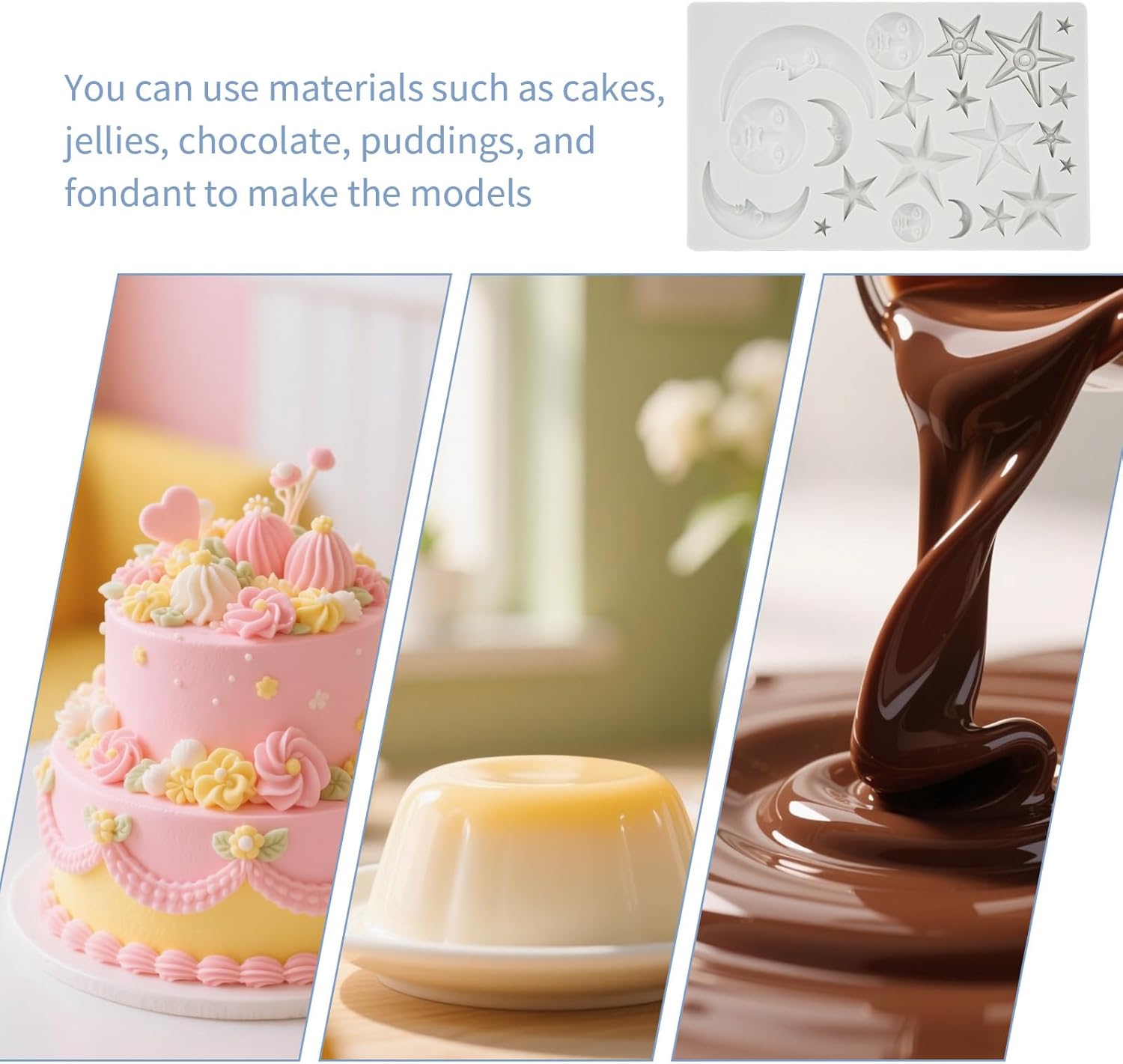 1 Pcs Star,Moon and Sun Silicone Mold for Chocolate, Fondant, Cake Decor and Epoxy DIY
