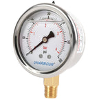Glycerin Filled Low Pressure Gauge 60psi/4bar, Stainless Steel case, Brass Inside Construction, 2-1/2" dial, 1/4" NPT Rear Connection