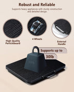 Appliance Slider, Sliding Tray for Coffee Maker, Coffee Pot Slider for Countertop, Kitchen Appliance Rolling Tray with Rubber Wheels,Medium - Wide, Black (13” x 9.5”)