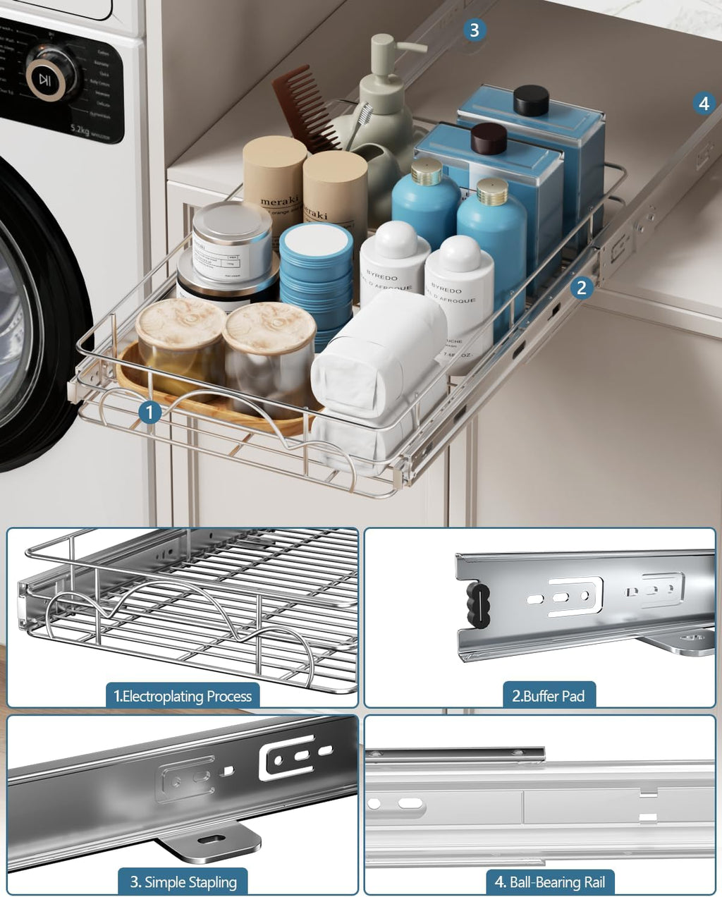 14" Wx21 D Pull Out Cabinet Organizer, Home Shelf Organization, Heavy-Duty Pull Out Shelves for Cabinets, Slide Out Drawers Organizer for Kitchen, Pantry