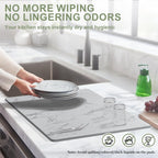 Large Stone Drying Mat for Kitchen Counter, 24" × 16" Diatomite Dish Drying Mat, Quick Dry Stone Mats, Ultra Absorbent Natural Diatomaceous Earth Mats for Dished, Bottles, Grey Marble