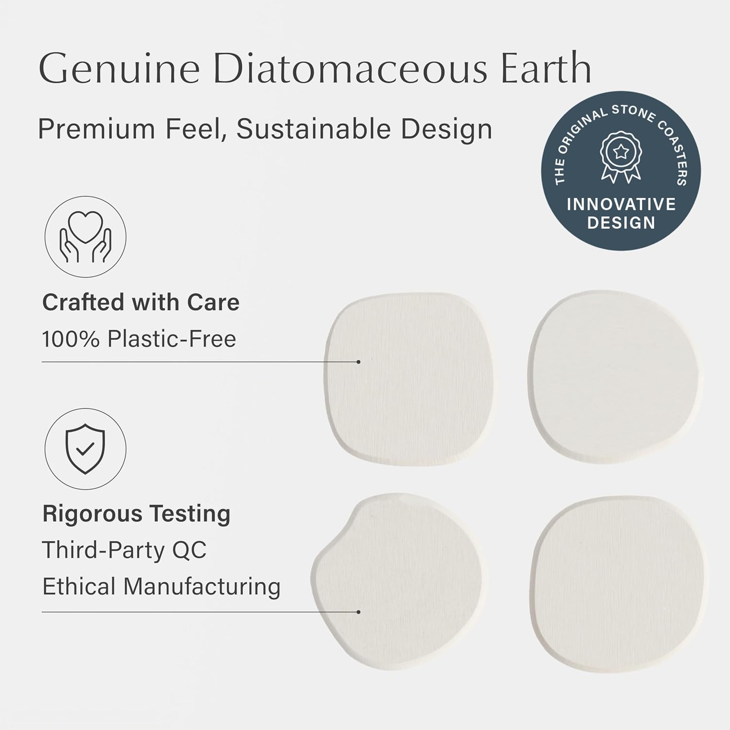 Dorai Home Stone Coaster Set – 4 Absorbent Diatomite Coasters for Instant Drying, Modern Design, Sandstone