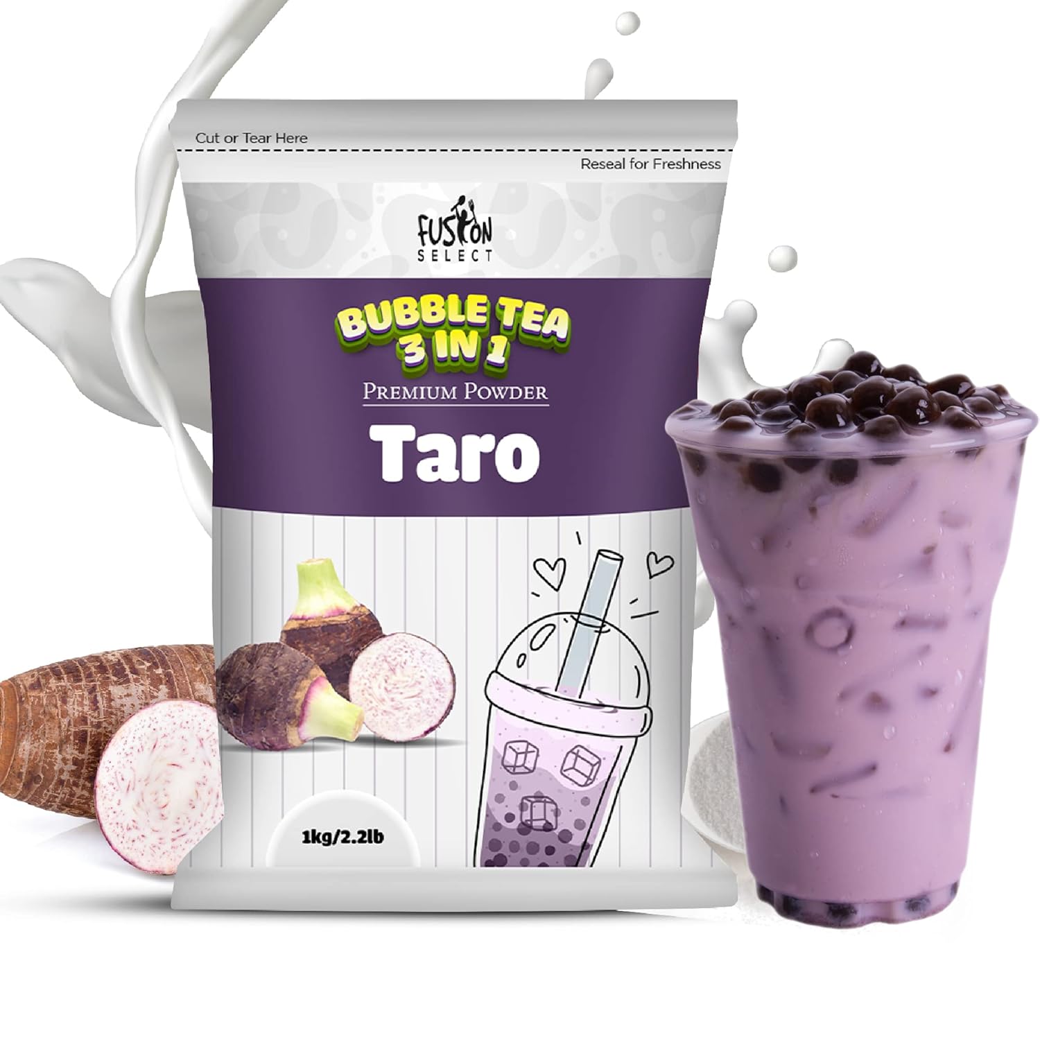 Fusion Select 2.2lb Taro Milk Tea Powder - Instant 3-in-1 Drink Mix with Cream & Sugar for Hot or Cold Blends or Frappes