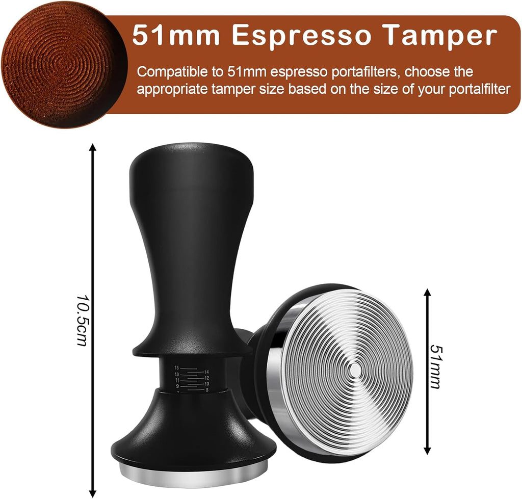Yeelan 51mm Espresso Coffee Tamper, Calibrated Double Spring Loaded Coffee Tamper, Flat Stainless Steel Base Espresso Tools, Tamper for Espresso Machine, Espresso Accessories