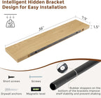 Heimlove 36 Inch Floating Shelves for Wall 8 Inch Deep Oak Shelves Set of 2,Wall Mounted Rustic Wood Long Floating Shelf with Invisible Brackets for Bedroom Kitchen Living Room