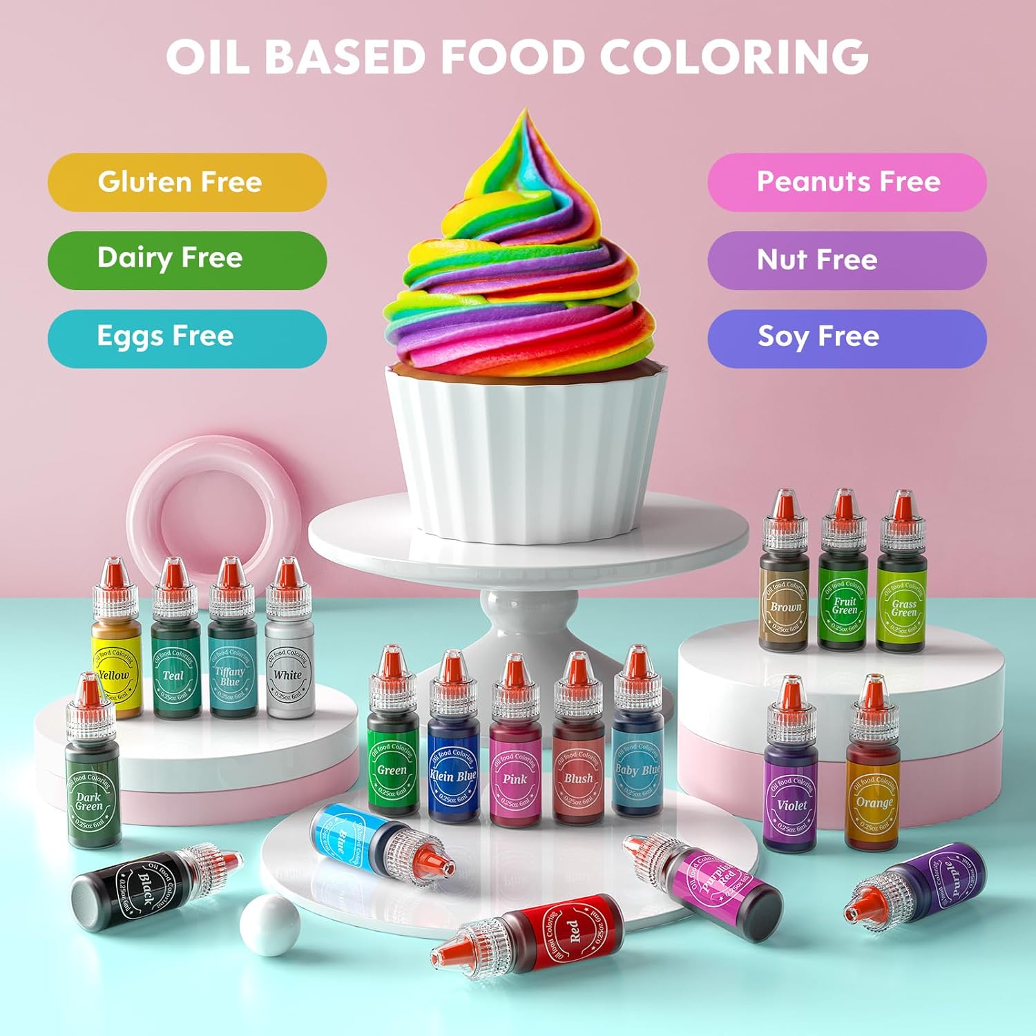 Oil Based Food Coloring for Chocolate, 20 Colors Food Coloring Set for Cake Decorating - Nomeca Food Grade Edible Food Dye for Baking,Candy Melts Cookies Fondant - .25 Fl. Oz Bottles