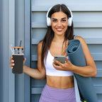 Tronco 20oz Glass Cups With Bamboo Lids and Straws,Iced Coffee Cup Reusable, Smoothie Cups,Glass Tumbler With Straw,Wide Mouth Tumbler with Nylon Protective Sleeve - BPA Free