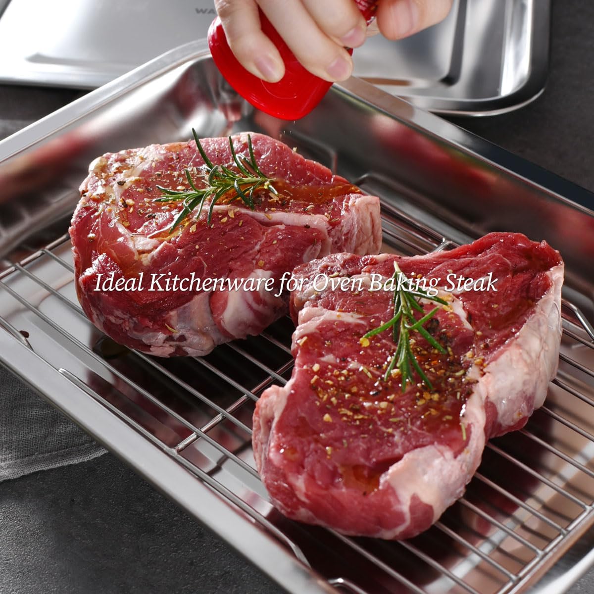 Stainless Steel Food Prep Container with Rack & Lid (Tray), 3.7Quarts, Catering Pans, Restaurant Pans, Buffet Party Pan, Roasting Pan with Rack, Bakeware Roaster, Casserole (1304 / No4)