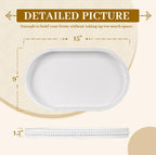 MAONAME Wood Serving Tray, Farmhouse Wooden Tray for Coffee Table, Oval Beaded Trays, White Decorative Trays for Living Room, Kitchen, 15" X 9" X 1.2"