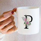 Retreez Initial A-Z Floral Botanical Bouquet Alphabet Monogrammed Monogram Mug 11 Oz Ceramic Tea Coffee Mugs - Appreciation Thank You Wedding Birthday Gifts for her friend coworker sister - P Initial