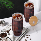 16OZ Ribbed Glass Cups with Lids and Straws,Iced Coffee Cups with Lid,Vintage Glassware for Whiskey Cocktail Beer Fruit Juice Glasses Tumbler(1Pack)