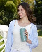 COKTIK 20oz Insulated Tumbler with Lid and Straw 2 Lids (Straw/Flip) Iced Coffee Cup Reusable Stainless Steel Travel Mug Water Bottle Cupholder Friendly for Women Men Her Him (Bay Leaf)