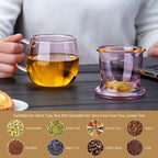11oz Pink Glass Tea Cup with Infuser and Lid– Versatile and Elegant Gift for Women, Perfect for Loose Leaf Tea and Other Beverages