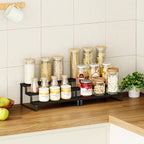 Giikin 3 Tier Spice Rack, Set of 2 Wooden Spice Rack for Countertop, Cabinet Organizer Shelf Kitchen Counter Storage Shelves Cupcake Stand Holder Display Stand, Black