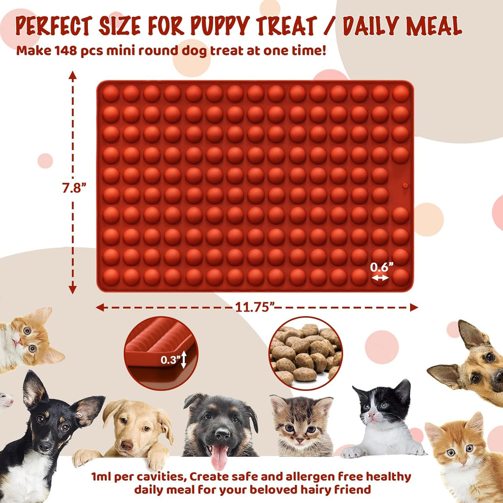 HKNMTT Mini Semi Sphere Shape Molds Silicone, 148 Cavities Round Baking Moulds for Dog Treats Snack Candy Chocolate Chip Cookie Wax Yogurt Melts, Oven Safe Small Half Ball Pellet Sheets