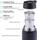 Tea Infuser Bottle With Removable Loose Leaf Tea Strainer Cup 18/8 Stainless Steel Insulated Travel Tea Tumbler Black