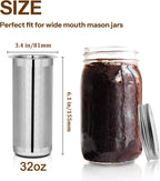 Cold Brew Coffee Filter for 1 Quart Wide Mouth Mason Jar, Double Layer 304 Stainless Steel Filter Ultra Fine Mesh for Cold Brew, Iced Coffee and Iced Tea