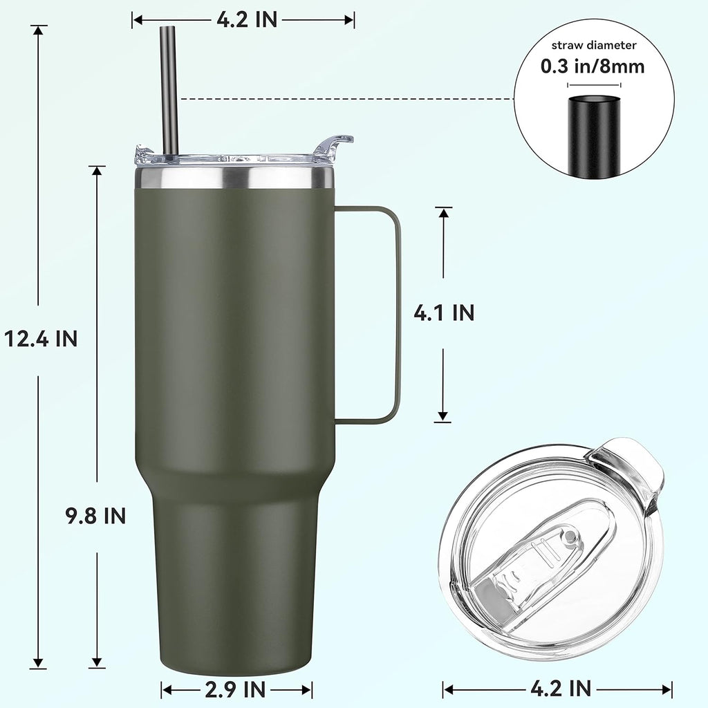 HASLE OUTFITTERS 40 oz Stainless Steel Tumbler with Handle, Vacuum Insulated Tumblers Bulk, Reusable Double Wall Travel Coffee Mug, Durable Powder Coated Water Bottles(Army Green, 4)