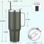 HASLE OUTFITTERS 40 oz Stainless Steel Tumbler with Handle, Vacuum Insulated Tumblers Bulk, Reusable Double Wall Travel Coffee Mug, Durable Powder Coated Water Bottles(Army Green, 8)