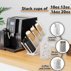 OVICAR Cup and Lid Holder - Adjustable Coffee Cup Holder Organizer 4 Compartment Disposable Cup Dispenser with Coffee Pod Straw Storage Basket for Coffee Station Bar Countertop Breakroom Metal White