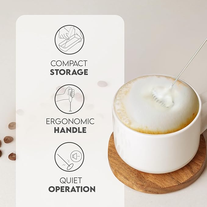 Zulay Kitchen FrothMate Powerful Milk Frother Portable & Compact Handheld Foam Maker Lattes, Cappuccinos
