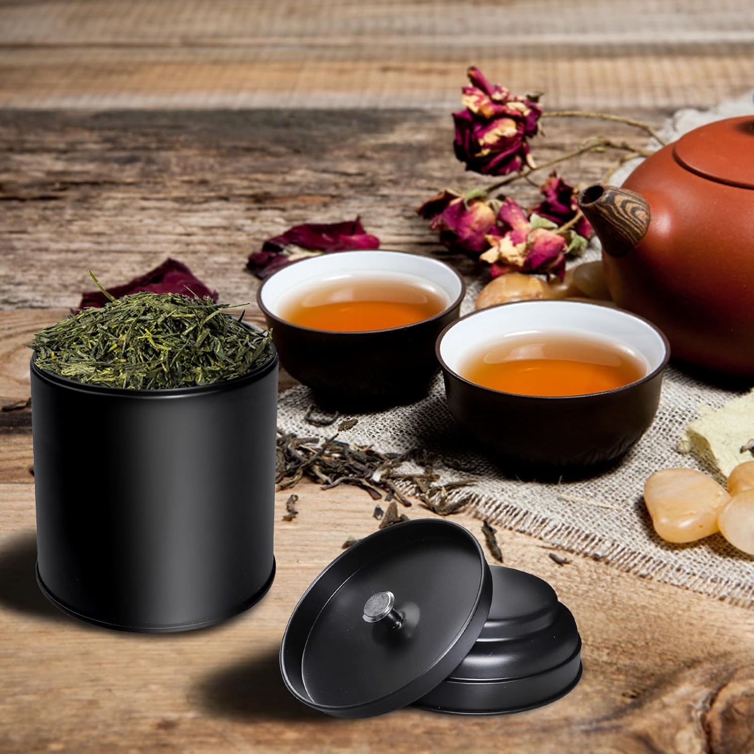 15 Pieces Tea Canisters 8 oz Round Tin Can Containers with Sealed Double Lids for Loose Leaf Tea,Coffee, Sugar, Candy, Spices Storage(Black)
