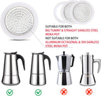 2Pcs Filter with 3Pcs Silicone Gasket Seals for 2 Cup Stovetop Espresso Coffee Maker Replacement Parts for Big Tummy and Straight Stainless Steel Moka Pot
