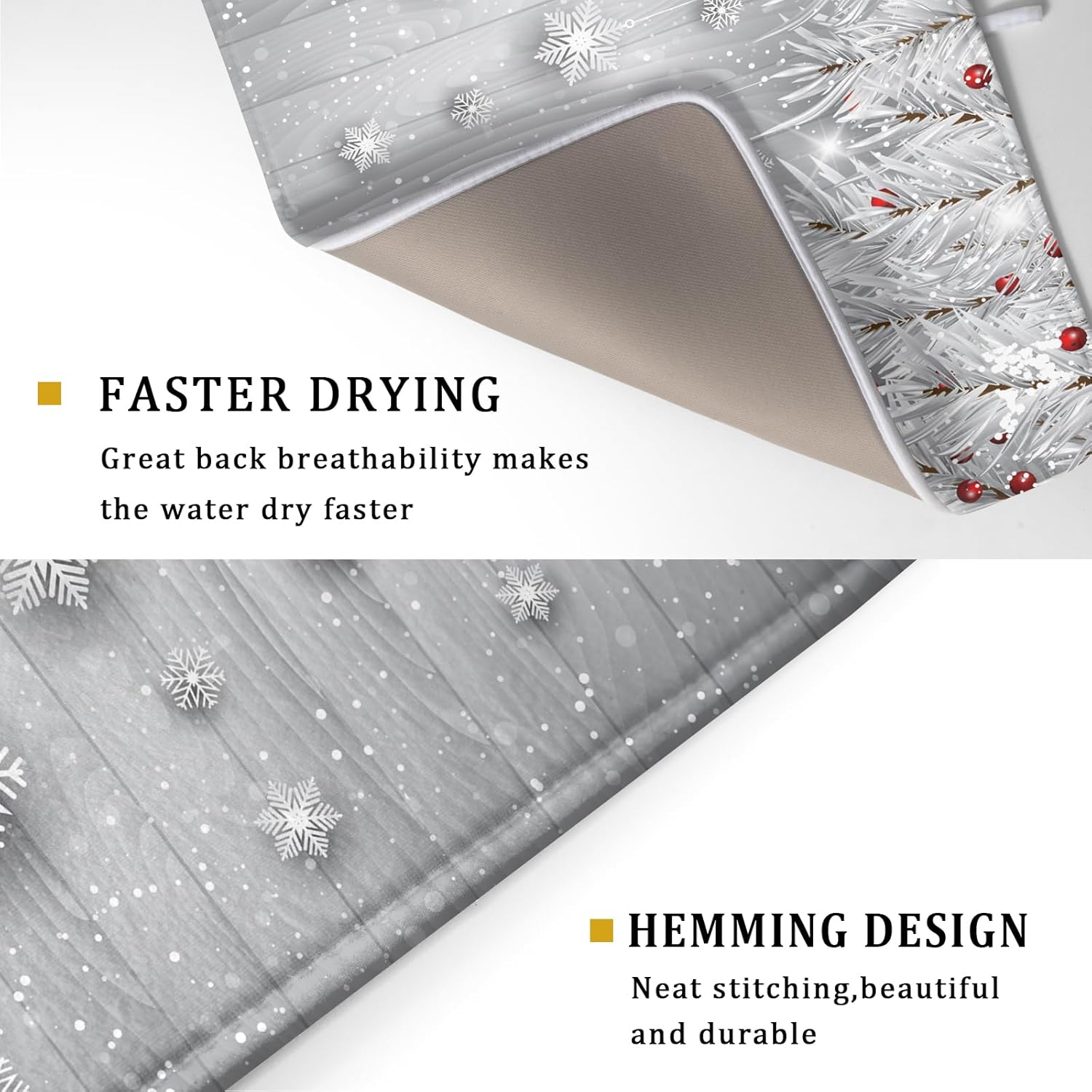 Giwawa 18"x24" Winter Snowflakes Dish Drying Mat Christmas Holly Berries Silver Falling Snow Dish Drainer Mats Absorbent Fast Dry Microfiber Dish Drying Pad for Kitchen Countertop Decor Large