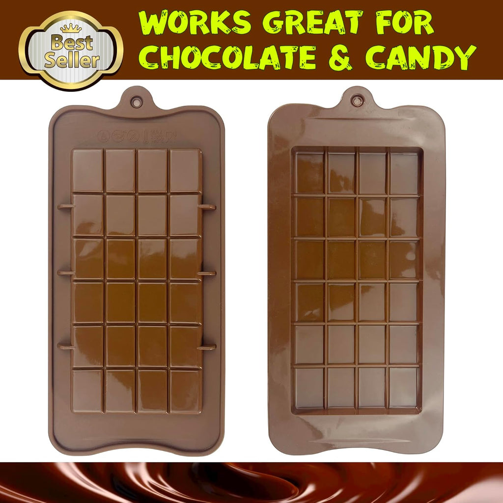 Break-Apart Chocolate Molds, Non-Stick Silicone Chocolate Bar Mold, Food Grade Candy Bar Mold, Perfect for Energy Bar, Cocoa Mini Bar - 4 Pack