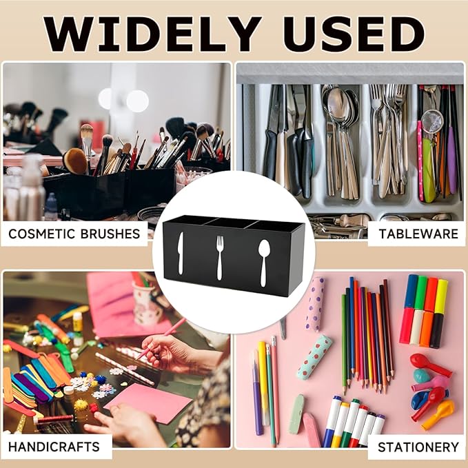 Silverware Organizer Countertop,Acrylic Small Silverware Caddy for Countertop,Knife Fork and Spoon Organizer for Kitchen Storage,Cabinet and Dining Room(Black)